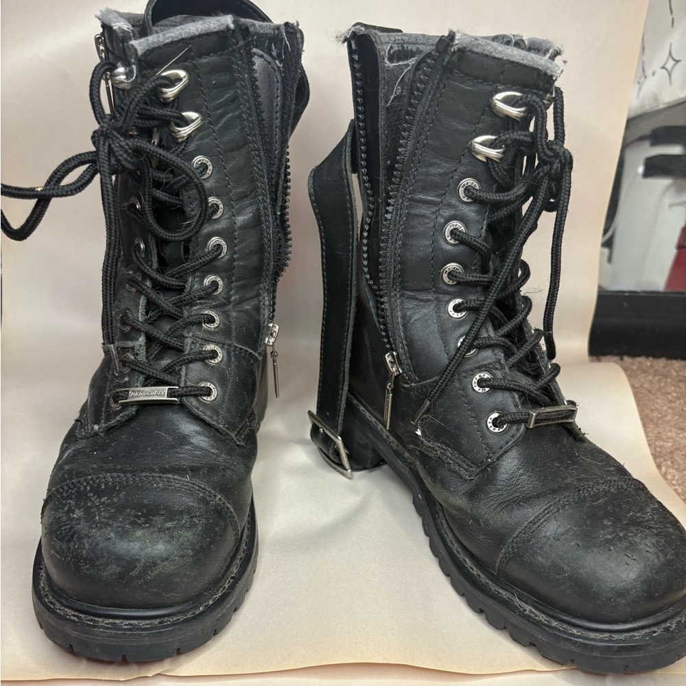 Sleek Black Leather Combat Boots
